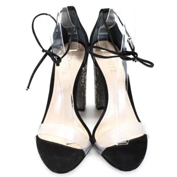 New! Schutz black lace up heels with rhinestone heels, size 8 - Picture 4 of 5